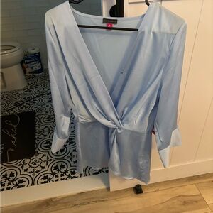 Vince Camuto Blue Wrap Tie Front Blouse